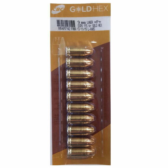Munição CBC 9MM Luger +P+EXPO 115GR GOLD HEX Munição CBC 9MM Luger +P+EXPO 115GR GOLD HEX