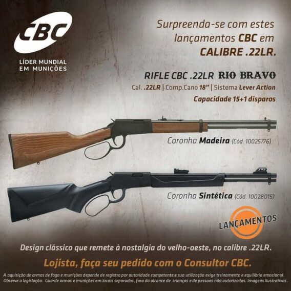 RIFLE CBC 22 LR RIO BRAVO Rifle CBC 22 Rio Bravo - Coronha Madeira - Lever Action 15+1 Cano 18''